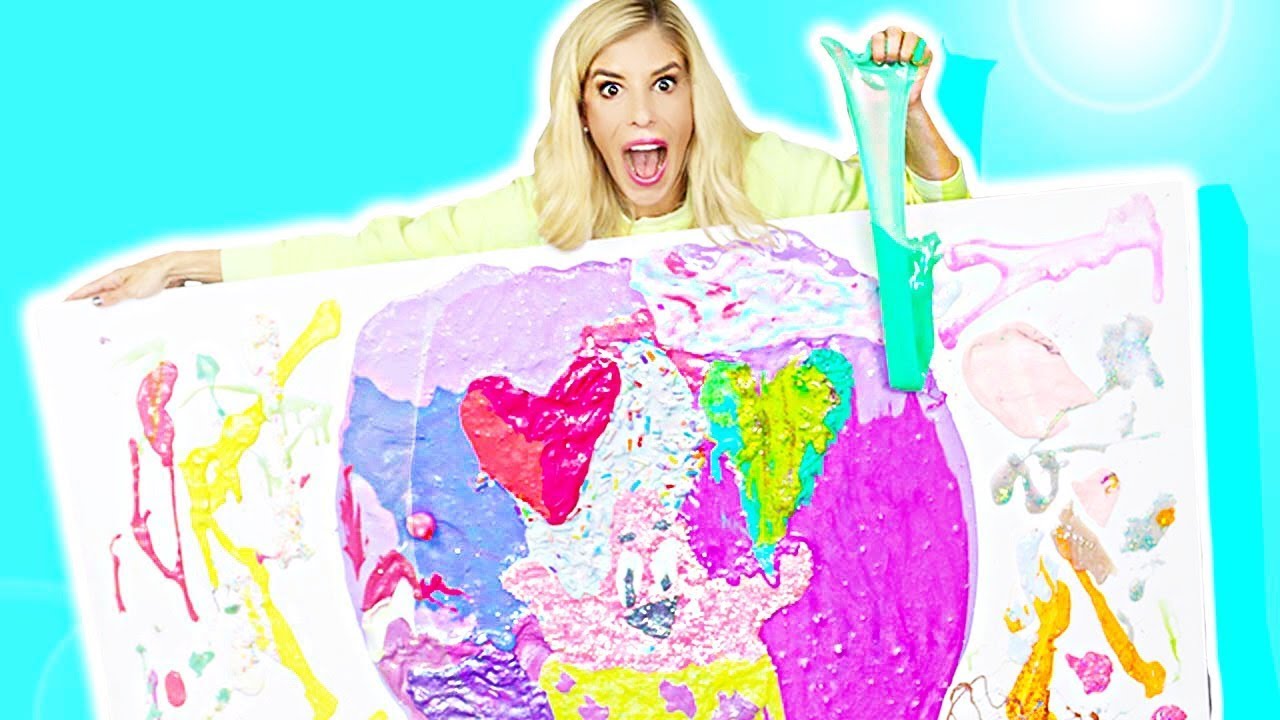 Giant DIY Slime Art from Unboxing Fan Mail! (Fluffy, Glitter, Stretchy, Butter, Crunchy)