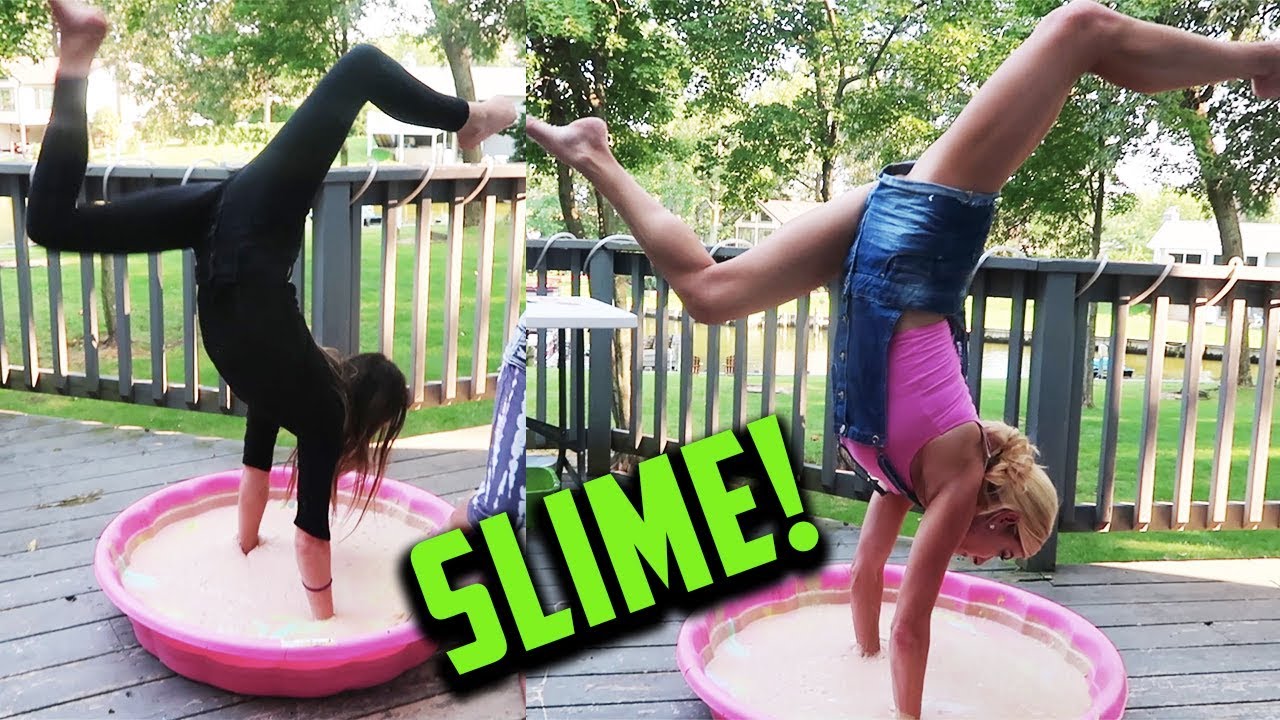 REBECCA AND ANNIE DO HANDSTANDS IN GIANT SLIME! (DAY 248) GYMNASTICS CHALLENGE IRL