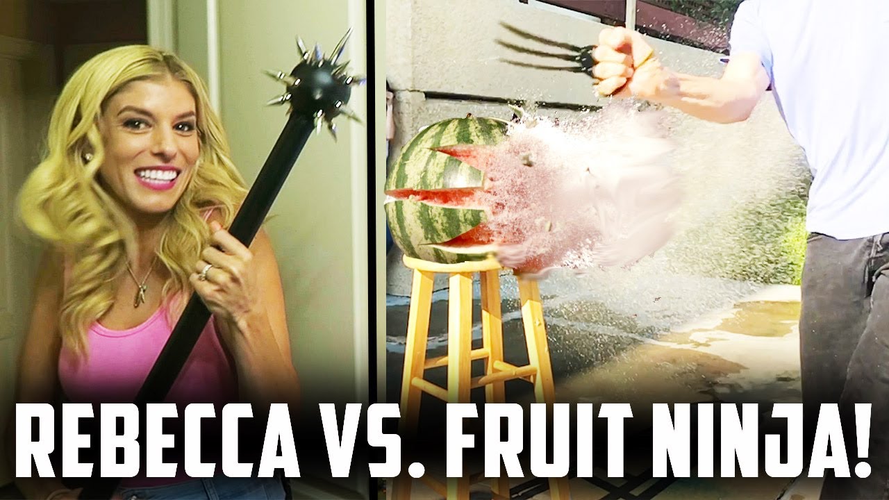 REBECCA TRIES GAME OF THRONE WEAPONS VS  FRUIT NINJA! (Day 191) COMP