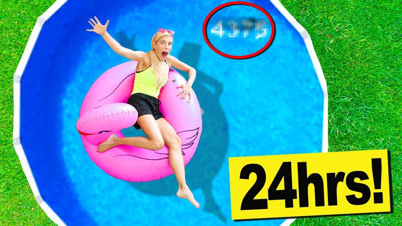 24 Hours in a Swimming Pool in my Backyard! (Hidden Secret Code Found in Water)
