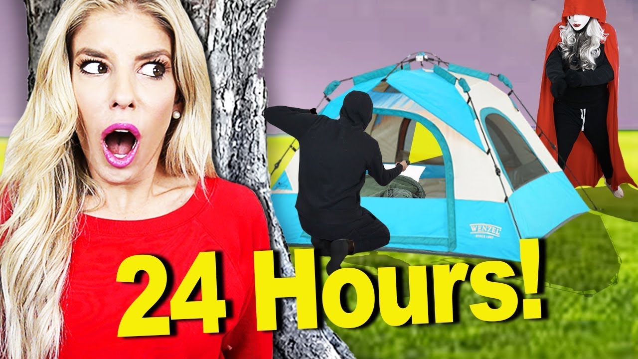 24 Hours inside the Woods Overnight Challenge! (Hide and Seek from Hacker) | Rebecca Zamolo