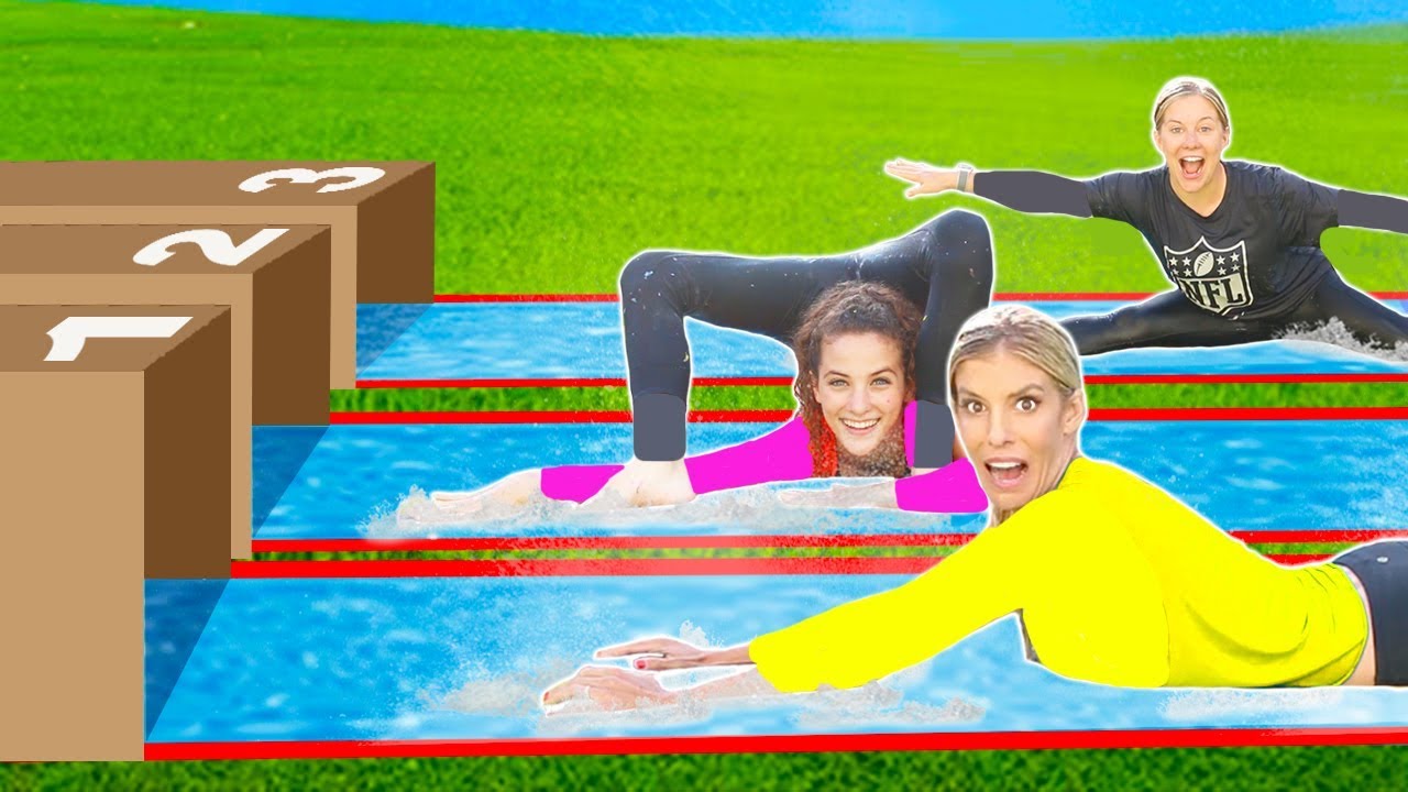 TRY NOT TO FALL on the BACKYARD WATER SLiDE with Sofie Dossi and Shawn Johnson