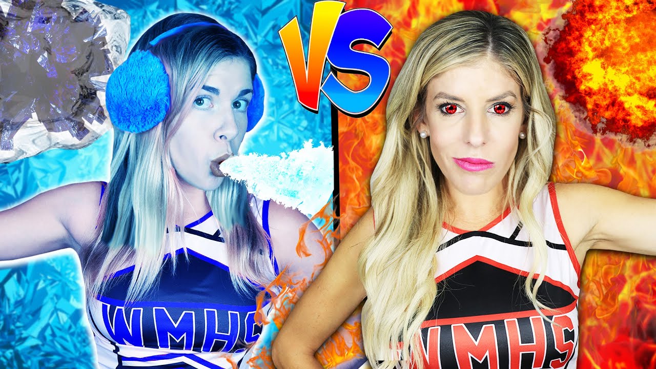 Hot vs Cold Challenge! Cheerleader Girl on Fire vs Icy girl to Trick Daniel who is Among Us!